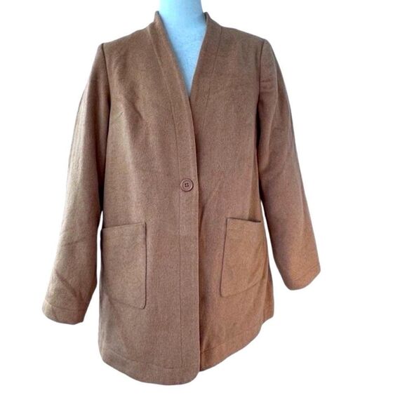 Denim &Co Tan Coat QVC Two Pockets V Neck SZ Small NWOT - Picture 1 of 14